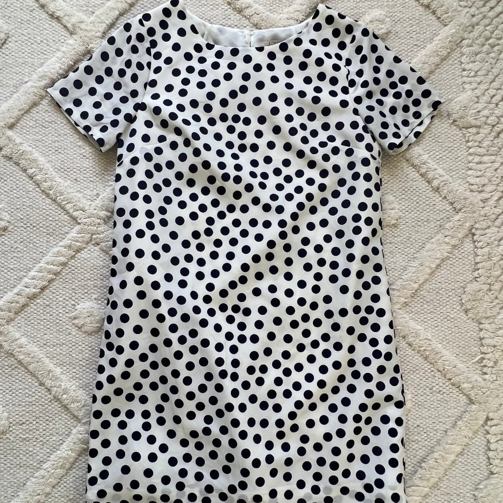 Size 2 petite Jcrew short sleeve polka dot dress (navy dots)